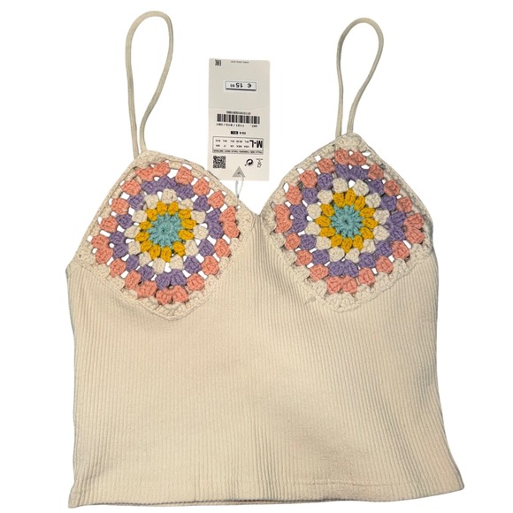 Zara Tops - ZARA Ribbed Cropped Tank Top Crochet Bralette‎ Multi Color Pastel Size M L